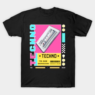 TECHNO  - TR 909 Drum Machine (white/blue/pink) T-Shirt